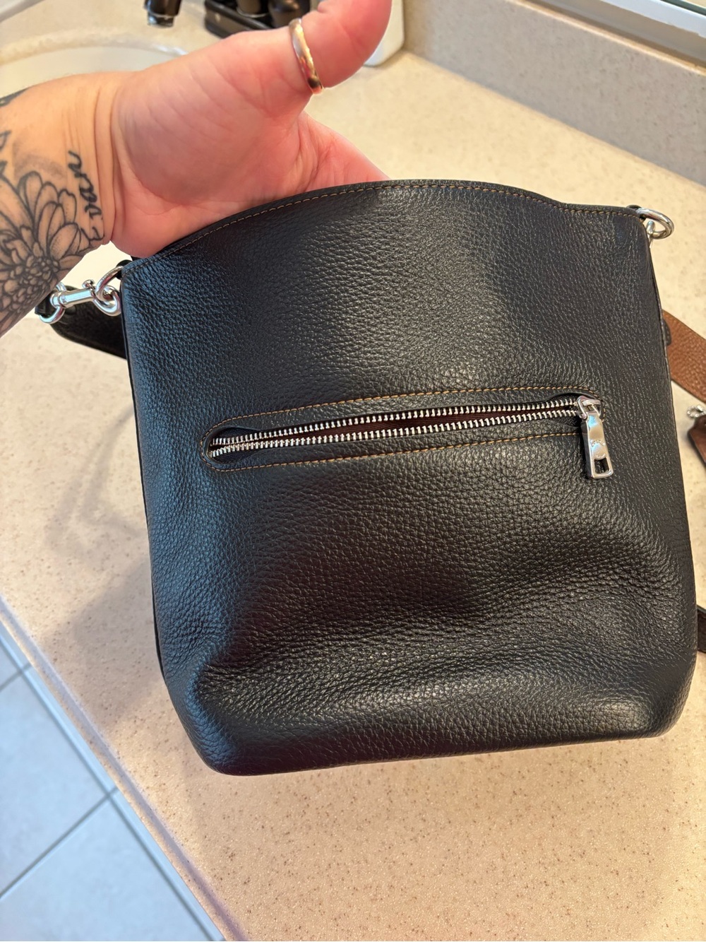 COACH Black Leather Crossbody with Brown Logo Stripes - Picture 2 of 6
